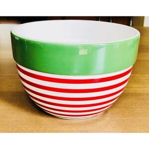 Crate and Barrel Red‎ Stripe Green Band 5.5" Ceramic Mixing Bowl Nesting